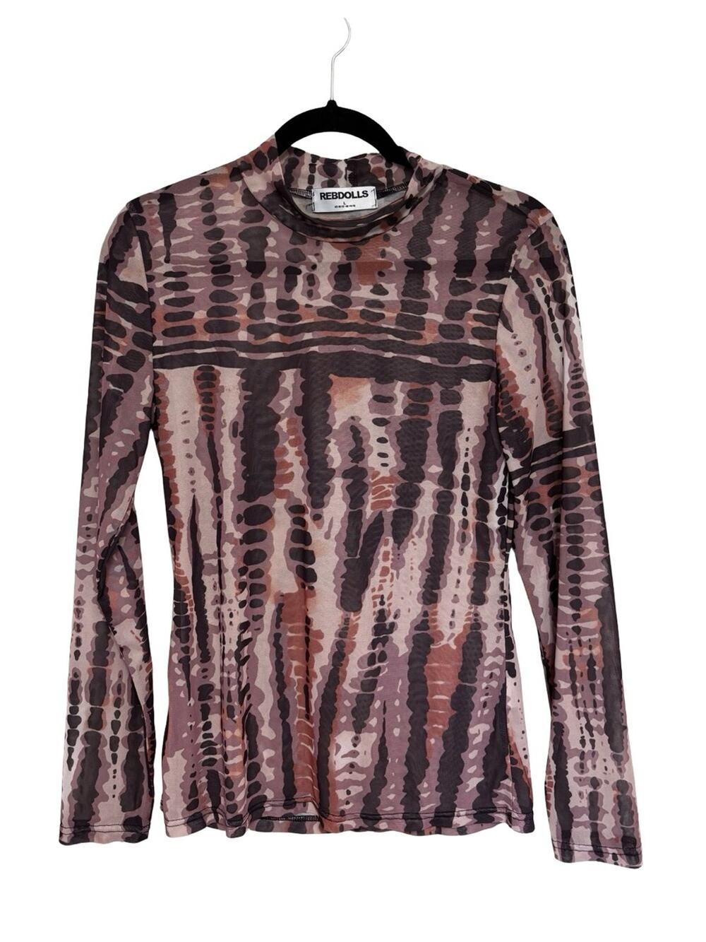 REBDOLLS Purple Brown Tie Dye Mesh Long Sleeve Mockneck Top - Size L